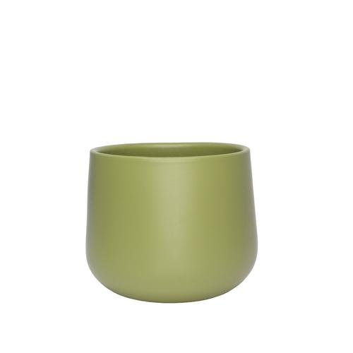 Visuel 1 du produit Cache-pot en céramique modèle 620-15 coloris vert olive - Ø 13,5 x H 13 cm