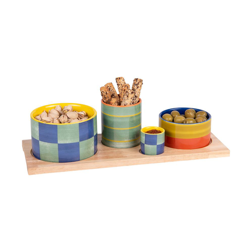 Visuel 2 du produit Service apéritif rectangulaire en porcelaine colorée Capri - les 4 pièces