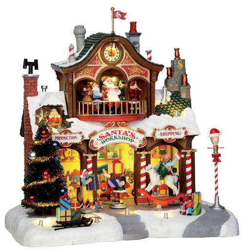 Visuel 1 du produit Village de Noël magasin du Père Noël lumineux, animé, musical en résine coloris multicolore avec adaptateur Lemax Santa’s Wonderland