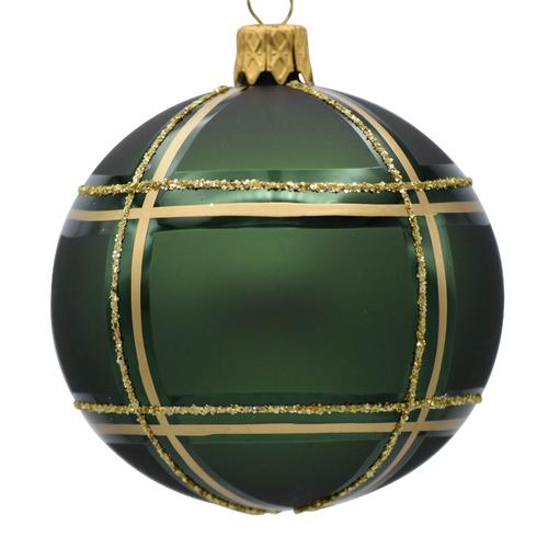 Visuel 1 du produit Boule de Noël en verre vert rayé or - Ø 7 cm