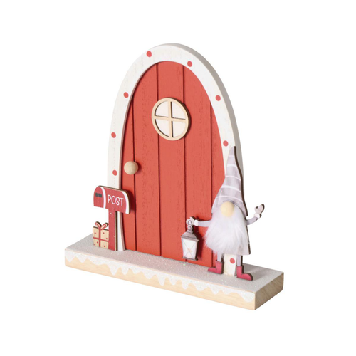 Visuel 1 du produit Figurine décorative porte de Noël Snorre coloris rouge en bois - 18 x 5 x 20 cm