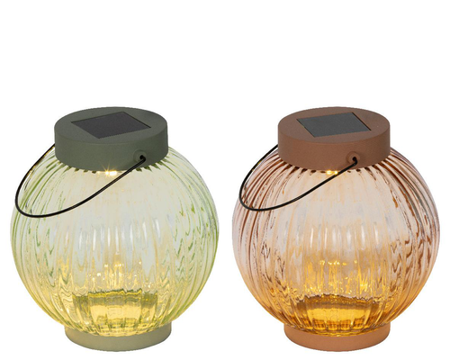 Visuel 1 du produit Lanterne solaire ronde coloris multicolore en verre - Ø 14 x 15 cm