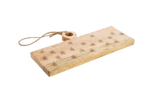 Visuel 1 du produit Planche rectangulaire en bois de manguier naturel avec décor abeilles - 38 x 20 x 3 cm