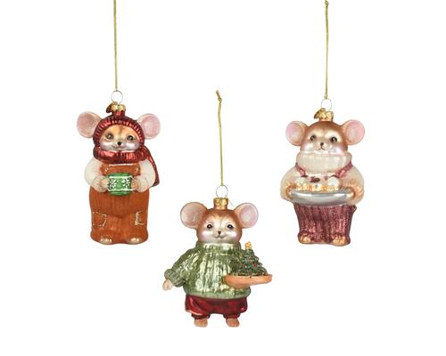 Visuel 1 du produit Figurine souris à suspendre en verre  - 9 x 8 cm