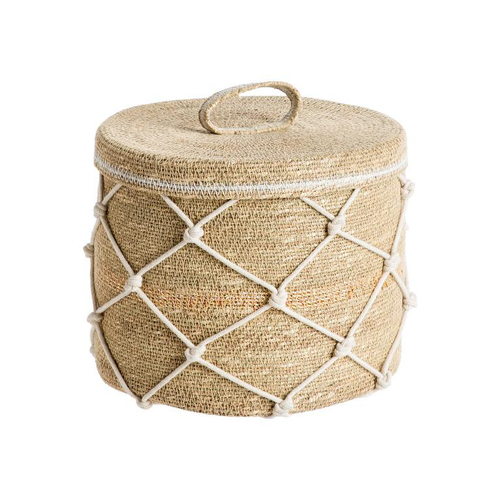 Visuel 1 du produit Panière avec couvercle en osier naturel avec croisillons petit modèle - Ø 28 x H 22 cm