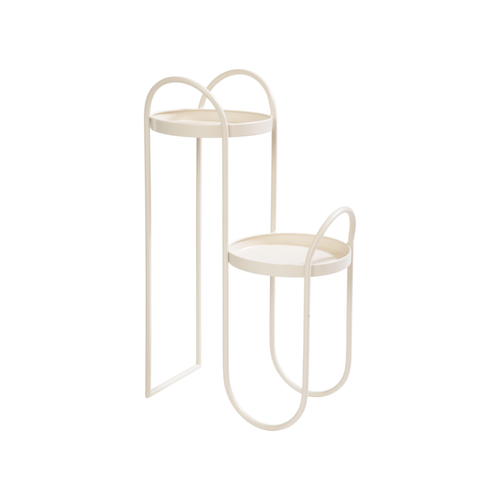 Visuel 1 du produit Porte-plante double arrondi en métal beige - 42 x 24 x 67 cm