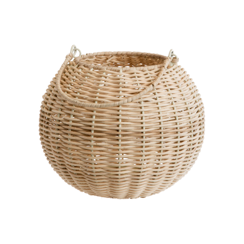 Visuel 1 du produit Lanterne ronde en métal et osier tressée grand modèle - Ø 30,5 x H 26 cm