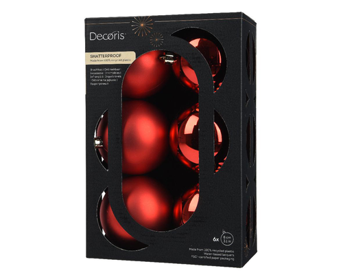 Visuel 1 du produit Ensemble de 6 boules en plastique recyclé rouge brillant et mat - Ø 8 cm