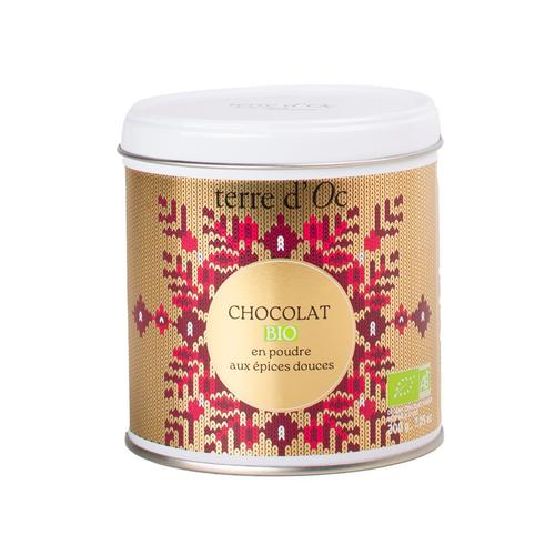 Visuel 1 du produit Chocolat en poudre aux épices douces bio en boite métal or Terre d’Oc Douce Maille - 200 g