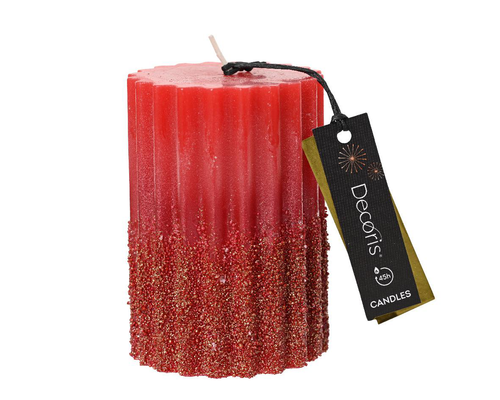 Visuel 1 du produit Bougie pilier rouge Noël avec paillettes or - Ø 7 x H 10 cm