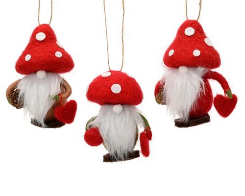 Visuel 1 du produit Gnome champignon à suspendre en polyester rouge et blanc - 4 x 6 cm