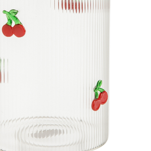 Visuel 2 du produit Bocal en verre transparent avec motif cerises rouges et couvercle en bois - Ø 9,5 x H 13,7 cm