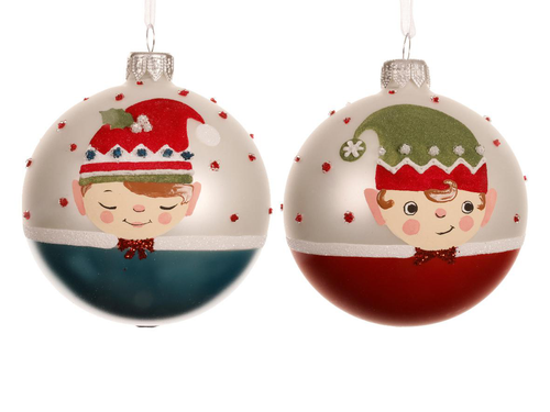 Visuel 1 du produit Boule en verre finition mate blanc d’hiver avec décor elfe - Ø 8 cm