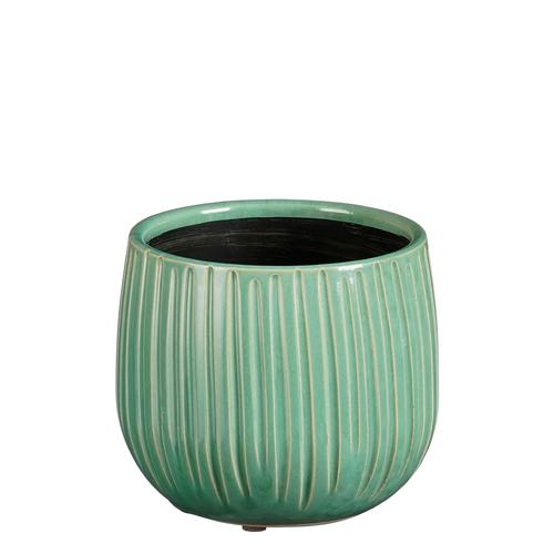 Visuel 1 du produit Pot rond cannelé coloris bleu en céramique Pablo Mica Decorations - 12 x Ø 14 cm