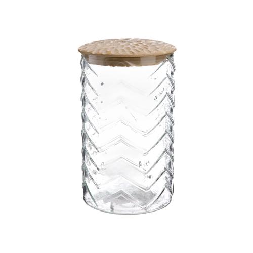 Visuel 1 du produit Boîte décorative en verre transparent avec couvercle en bois grand modèle - Ø 12 x H 20 cm