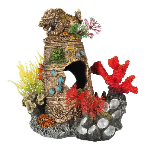 Visuel 1 du produit Décor d'aquarium Artefact englouti 1 coloris multicolore en résine de polyester - 16,5 x 12,5 x 17,8 cm