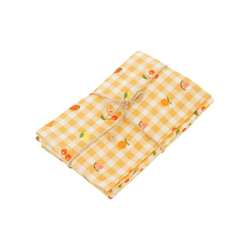 Visuel 1 du produit Lot de 2 torchons en coton sauge et jaune à motifs Pago - 70 x 50 cm