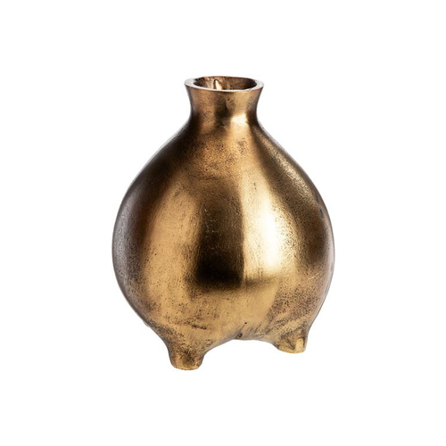 Visuel 1 du produit Vase rond sur pied en aluminium finition or antique - 15 x 15 x 20 cm