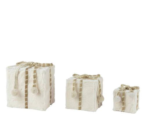 Visuel 1 du produit Boîte cadeau en fausse fourrure blanche grand modèle - 21 x 21 x 21 cm