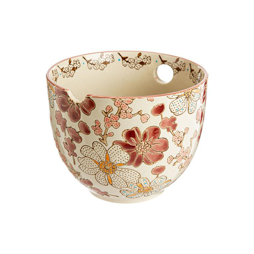 Visuel 1 du produit Bonbonnière en grès beige à motifs floraux pourpre Kiyo - Ø 10 x 9 cm