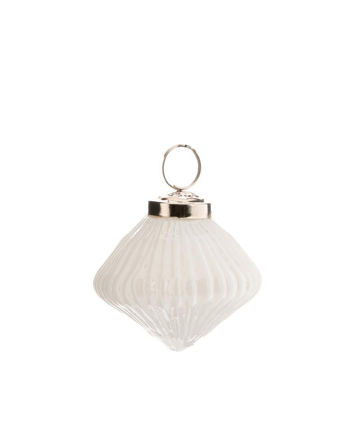 Visuel 1 du produit Suspension boule décorative losange striée coloris blanc - Ø 7,5 cm