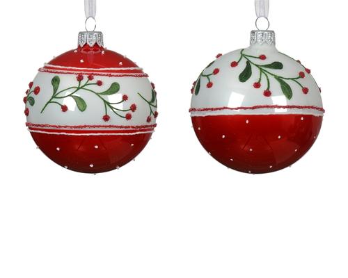 Visuel 1 du produit Boule de Noël en verre rouge avec frise de baies - Ø 8 cm