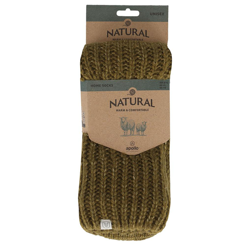Visuel 1 du produit Chaussettes d'intérieur côtelées en laine coloris kaki Apollo - 43/46