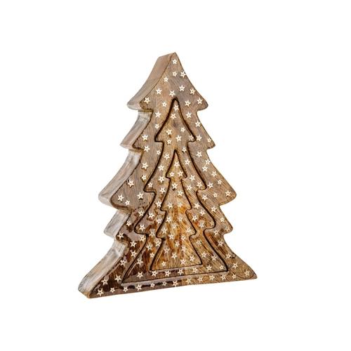 Visuel 2 du produit Ensemble de 3 sapins gigognes en bois brun - 20 x 5 x 25 cm