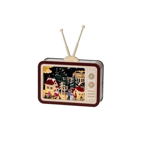 Visuel 1 du produit Village de Noël en bois certifié FSC® télévision animé LED blanc chaud fixes intérieur - L 26 x H 33,5 cm
