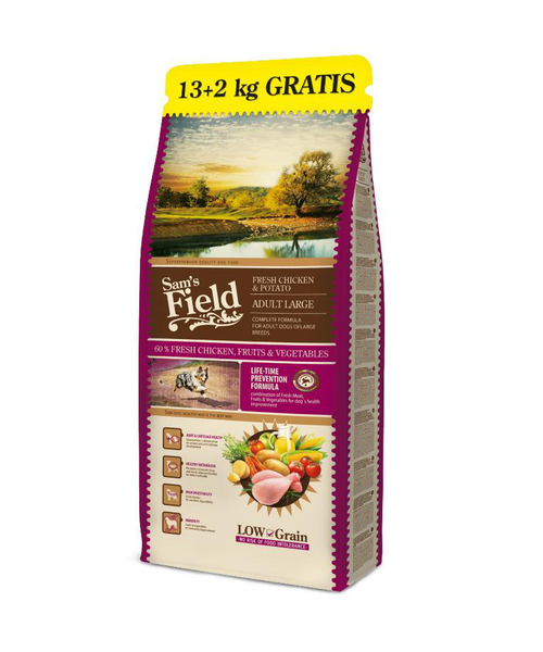 Visuel 1 du produit Croquette pour chien adulte de petite taille au poulet Sam's Field - 13 kgs + 2 kgs offerts