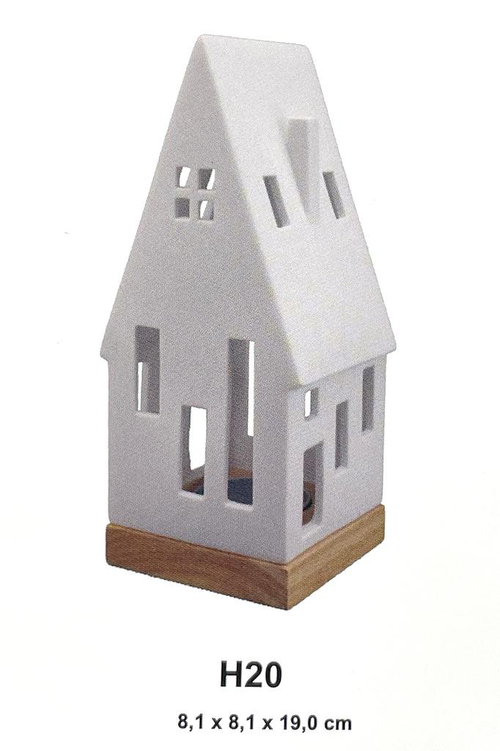 Visuel 1 du produit Photophore forme maison en céramique blanche taille L - Ø 8 x H 19 cm