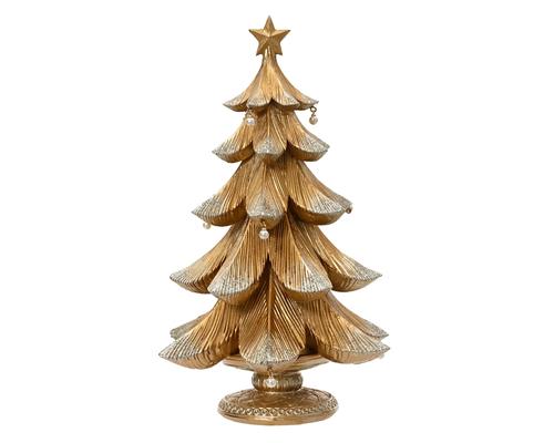 Visuel 1 du produit Sapin en polyrésine dorée avec perles brillantes - 13 x 15,5 x 24 cm