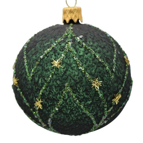 Visuel 1 du produit Boule de Noël en verre vert foncé avec étoiles or - Ø 7 cm