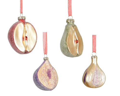 Visuel 1 du produit Ornement en verre mat en forme de fruit avec perles - 7,5 x 4,8 x 8 cm