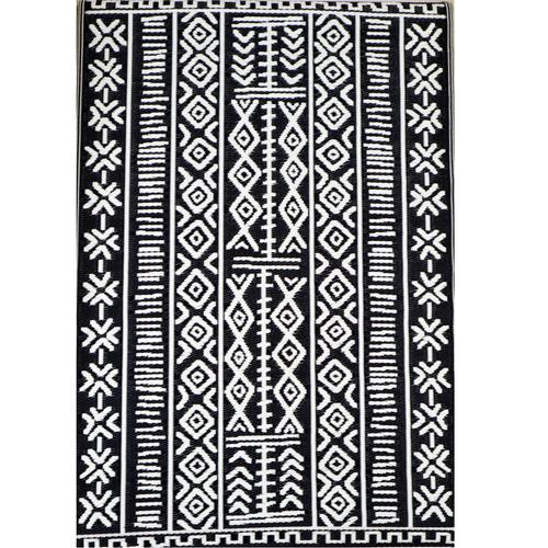 Visuel 1 du produit Tapis extérieur en polypropylène recyclé noir et crème Ethnique - 150 x 90 cm