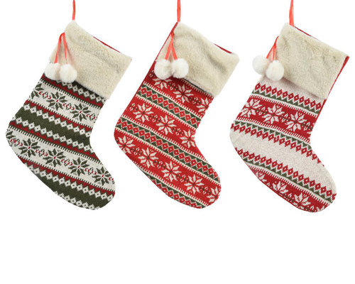 Visuel 1 du produit Chaussette à suspendre en polyester motifs de Noël Tradition - 37 x 29,5 cm