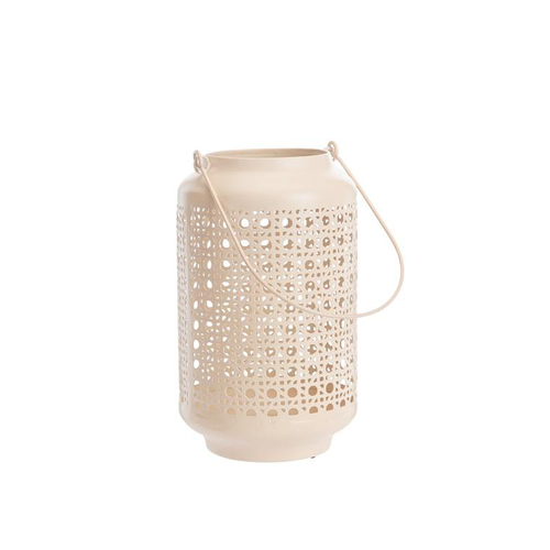 Visuel 1 du produit Lanterne en métal émaillé imitation cannage rose - Ø 15 x H 25 cm