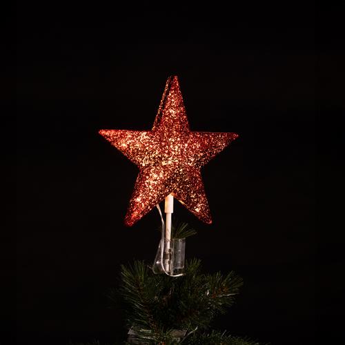 Visuel 1 du produit Cimier de sapin de Noël coloris rouge étoile LED blanc chaud à piles intérieur - 21,6 x 5,8 x 21 cm
