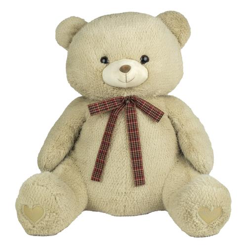 Visuel 1 du produit Peluche de Noël ours nœud écossais coloris marron en polyester Kalidou - H 60 cm