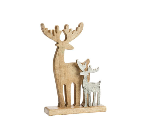 Visuel 1 du produit Figurine décorative 2 rennes à poser coloris gris en bois de manguier - 30 x 20 x 6 cm