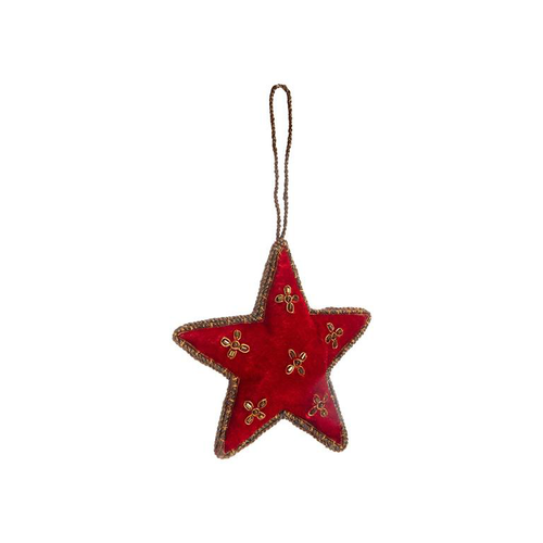 Visuel 1 du produit Décoration à suspendre étoile en velours bordeaux - 12 x 18,5 cm