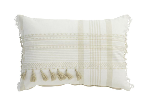 Visuel 1 du produit Coussin décoratif pompons et lignes coloris multicolore en coton - 30 x 50 cm