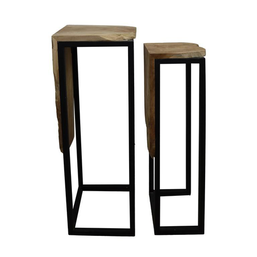 Visuel 1 du produit Table d’appoint en teck à socle noir - 29 x 28 x 77 cm