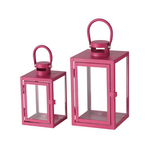 Visuel 1 du produit Lanterne Arana en métal rose fuchsia grand modèle - 14 x 14 x 23,5 cm