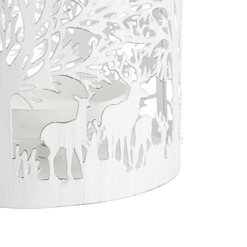 Visuel 2 du produit Lanterne à décor forêt en métal blanc ajouré - Ø 17,5 x H 21,5 cm