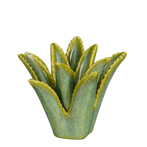Visuel 1 du produit Bougeoir vert en céramique forme Aloe Vera - 10,5 x 12 x 13,5 cm