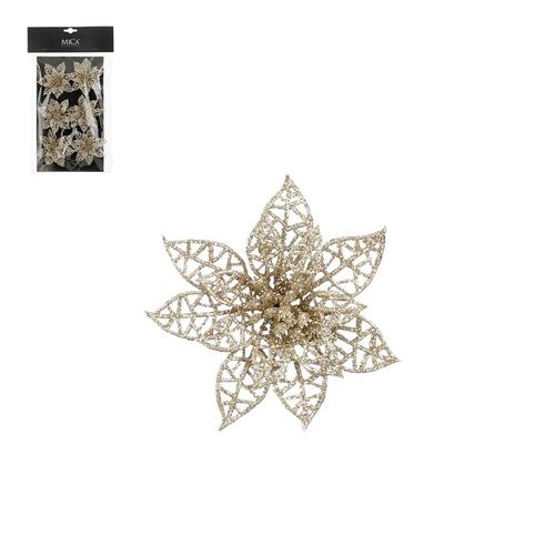 Visuel 1 du produit Ensemble de 6 poinsettias ajourés à clipser en polystyrène champagne - Ø 8 cm