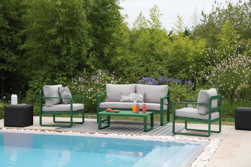 Visuel 3 du produit Salon de jardin 4 places, aluminium gris/vert, PROLOISIRS Mojito