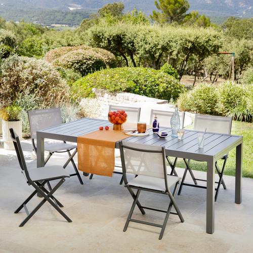 Visuel 8 du produit Table de jardin Zinnia 12 places coloris gris anthracite en aluminium - 202,2 à 319,5 x 100 x 75 cm