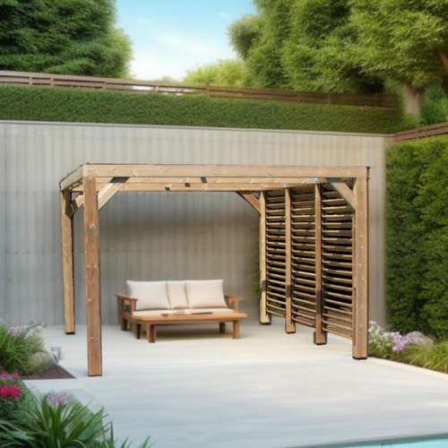 Visuel 2 du produit Pergola coloris beige en bois traité très haute température - 3,41 x 3,13 m
